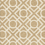 Detail of wallpaper in a geometric lattice print in light brown on a cream field.