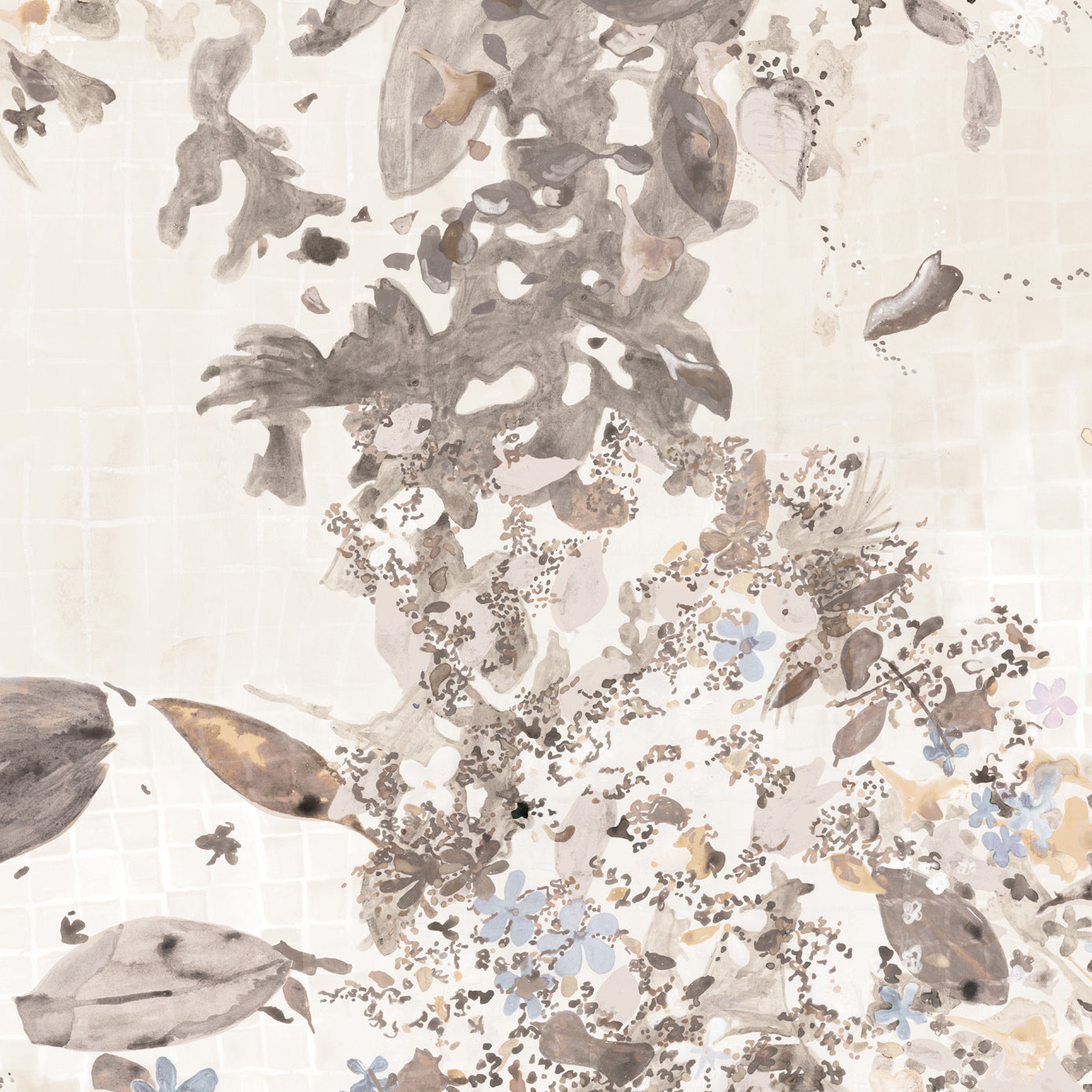 Decorative wallpaper with abstract floral pattern on a light background