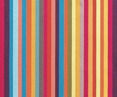 Detail of outdoor fabric in a rainbow stripe print.