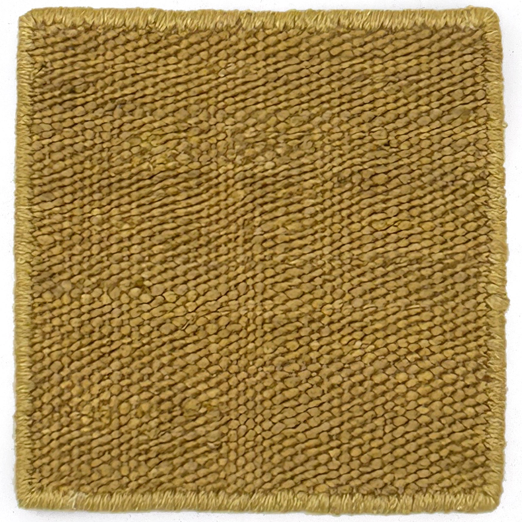 Textured yellow square rug sample on a white background