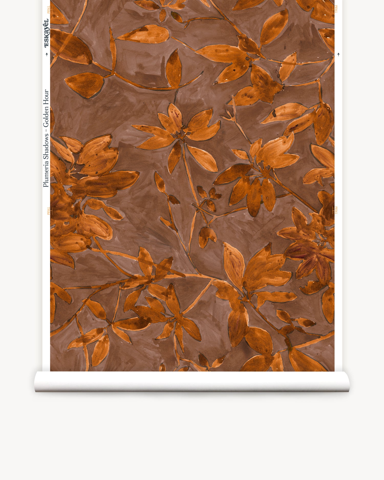 Roll of wallpaper with a floral pattern on a brown background