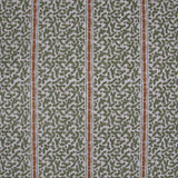 Printed fabric detail in a geometric rhythmic stripe in sage green with a bronze accent.