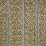 Printed fabric detail in a geometric rhythmic stripe in ochre yellow with a light green accent. 