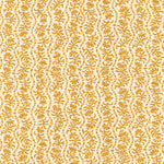 Printed linen in a wavy floral stripe design in yellow on cream.