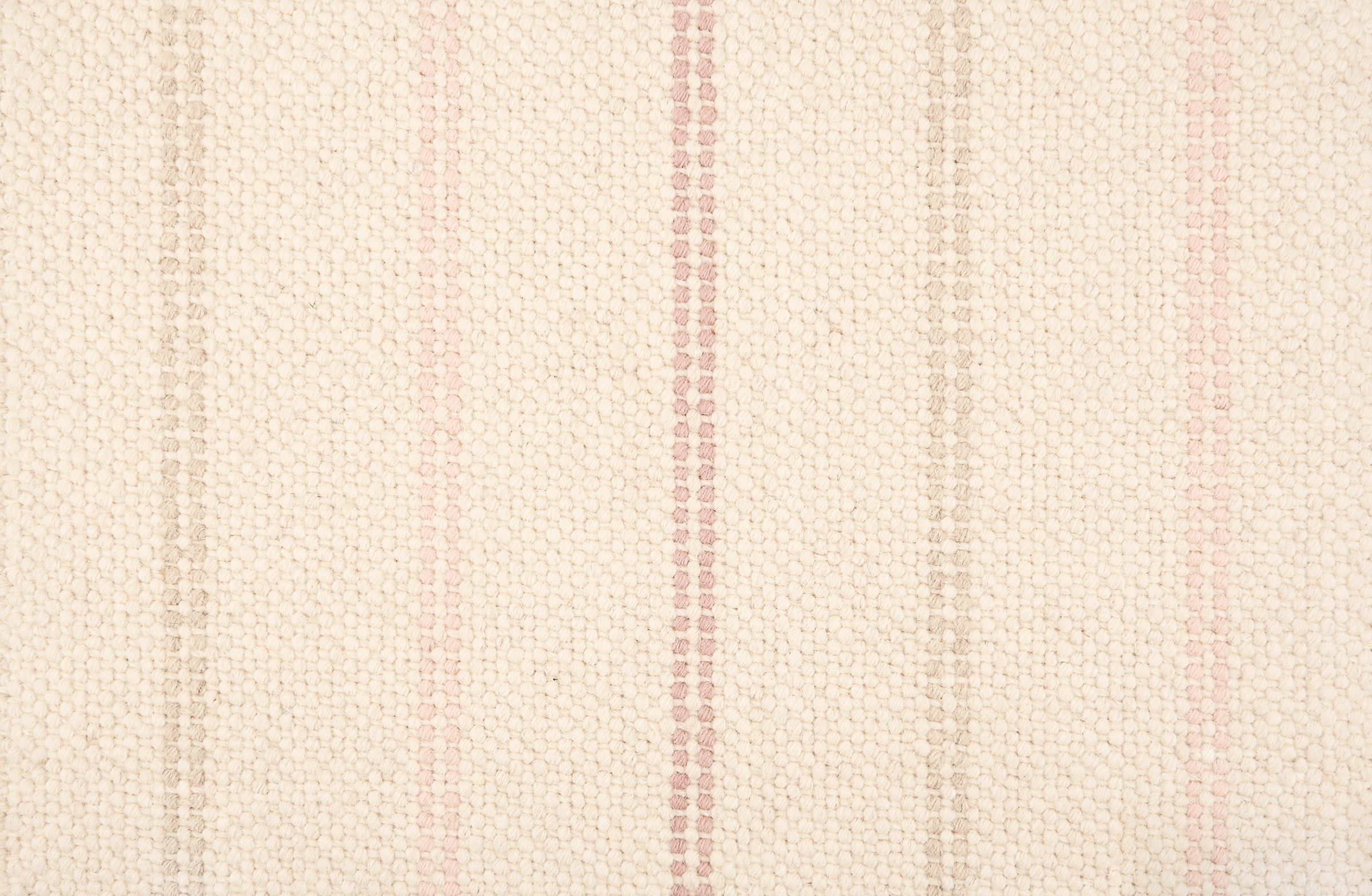 Broadloom carpet in a neutral with widely spaced stripes in shades of pastel pink and oatmeal.