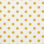 Detail of fabric in a playful dot print in mustard and gray on a cream field.