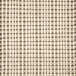 Close-up of a textured handmade rug with a grid pattern in beige and brown.