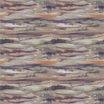 Detail of fabric in an abstract painterly print in shades of tan, mauve and gray.