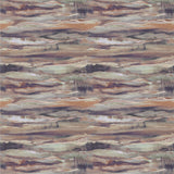 Detail of fabric in an abstract painterly print in shades of tan, mauve and gray.