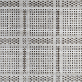 Broadloom carpet in check pattern in shades of brown with cream. 