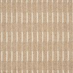 Broadloom carpet sample with a textural stripe in ivory on taupe.