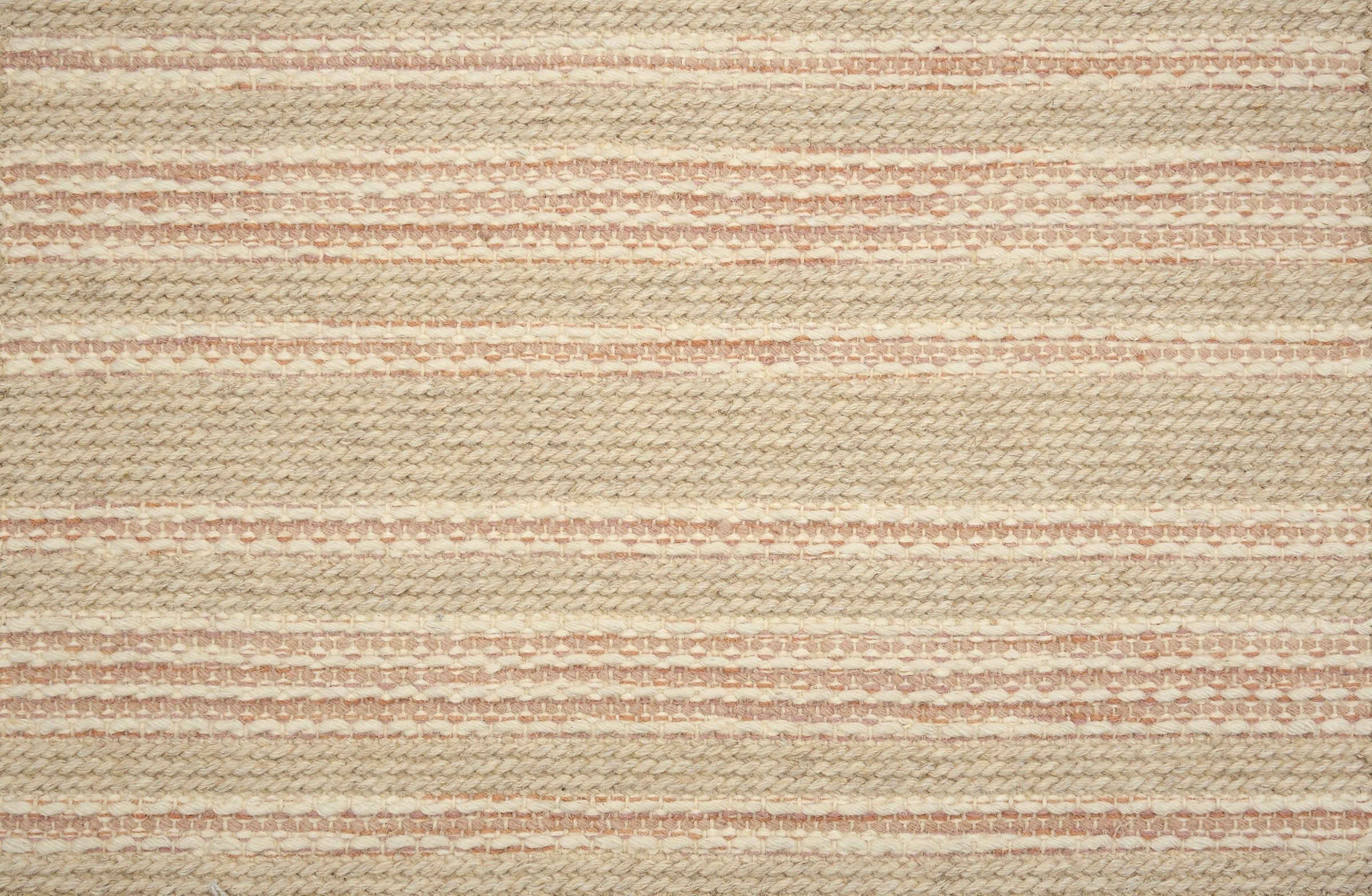 Broadloom carpet in beige with pink stripes.