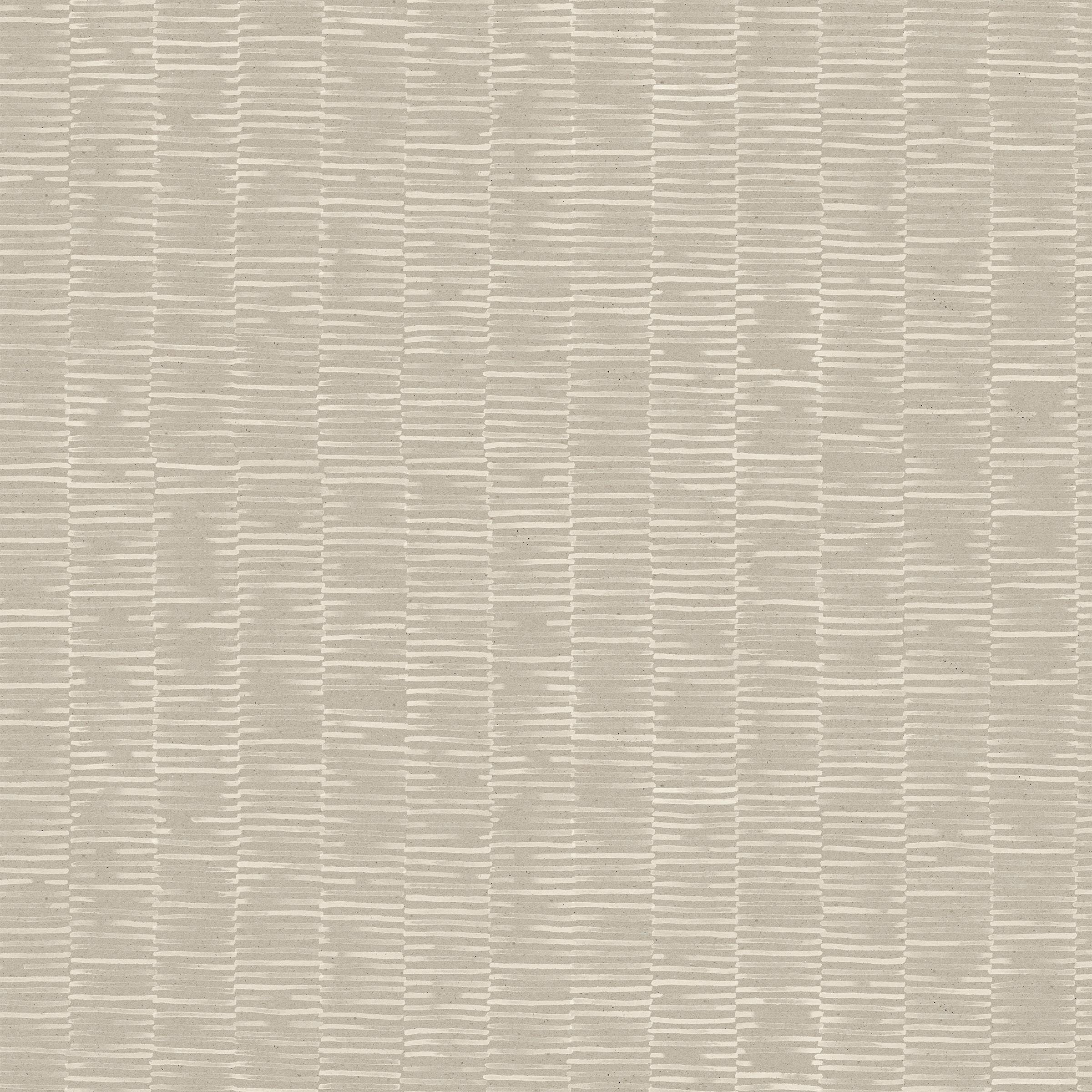 Detail of wallpaper in a small-scale checked pattern in shades of cream and gray.