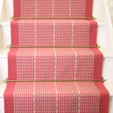 Striped with diamond flatweave runner in pink on white staircase