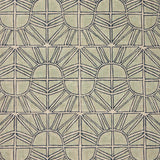 Fabric with geometric sun pattern in light blue with navy blue outline