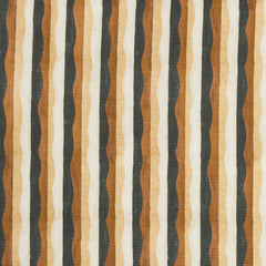 Woven fabric swatch in a curvy hand-painted stripe pattern in shades of brown, tan and white.