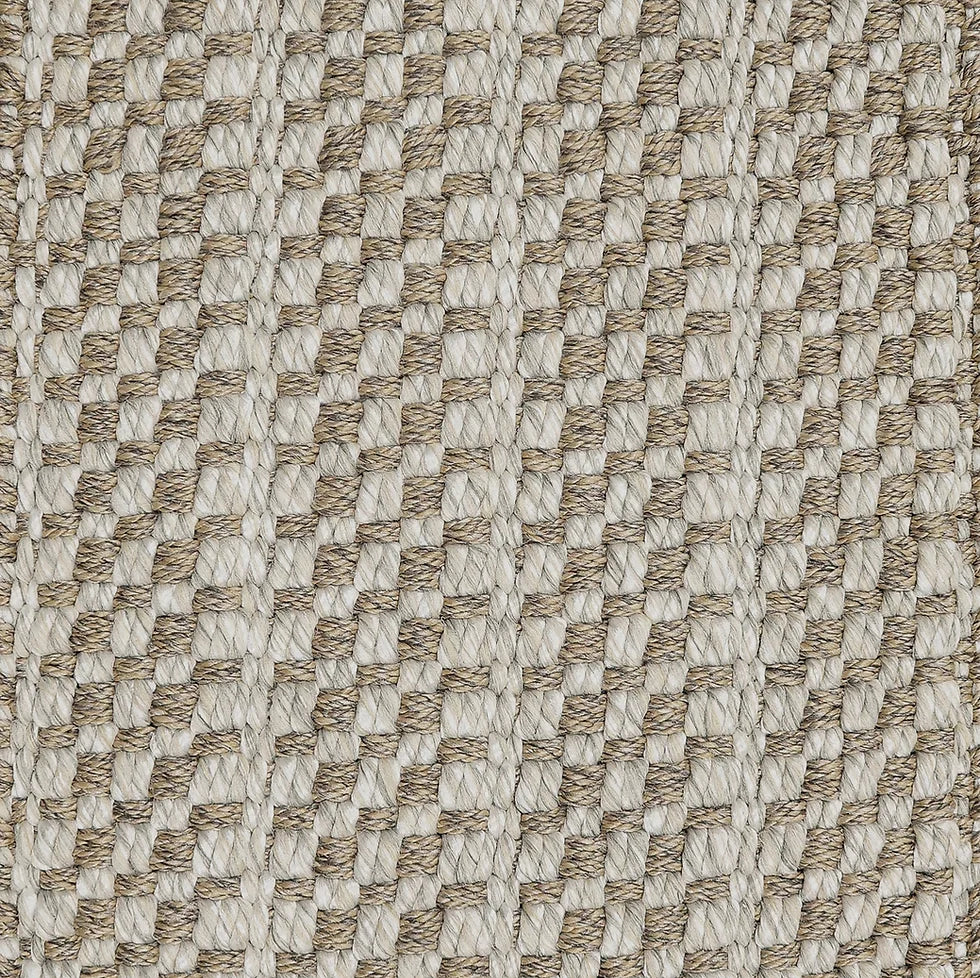  Broadloom carpet in a small scale plaid in ivory and natural taupe.