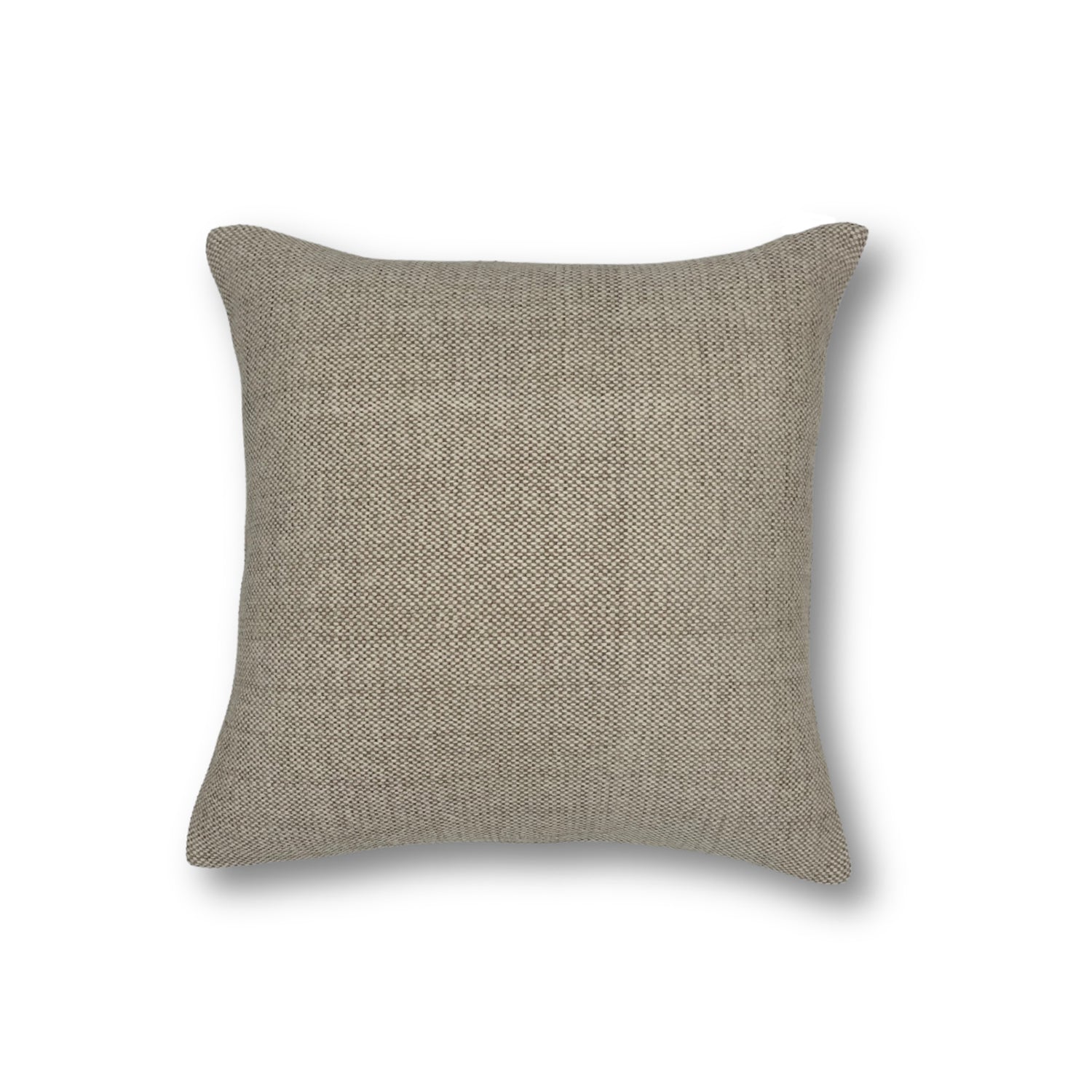 Handwoven pillow in a small scale textural basketweave in taupe. 