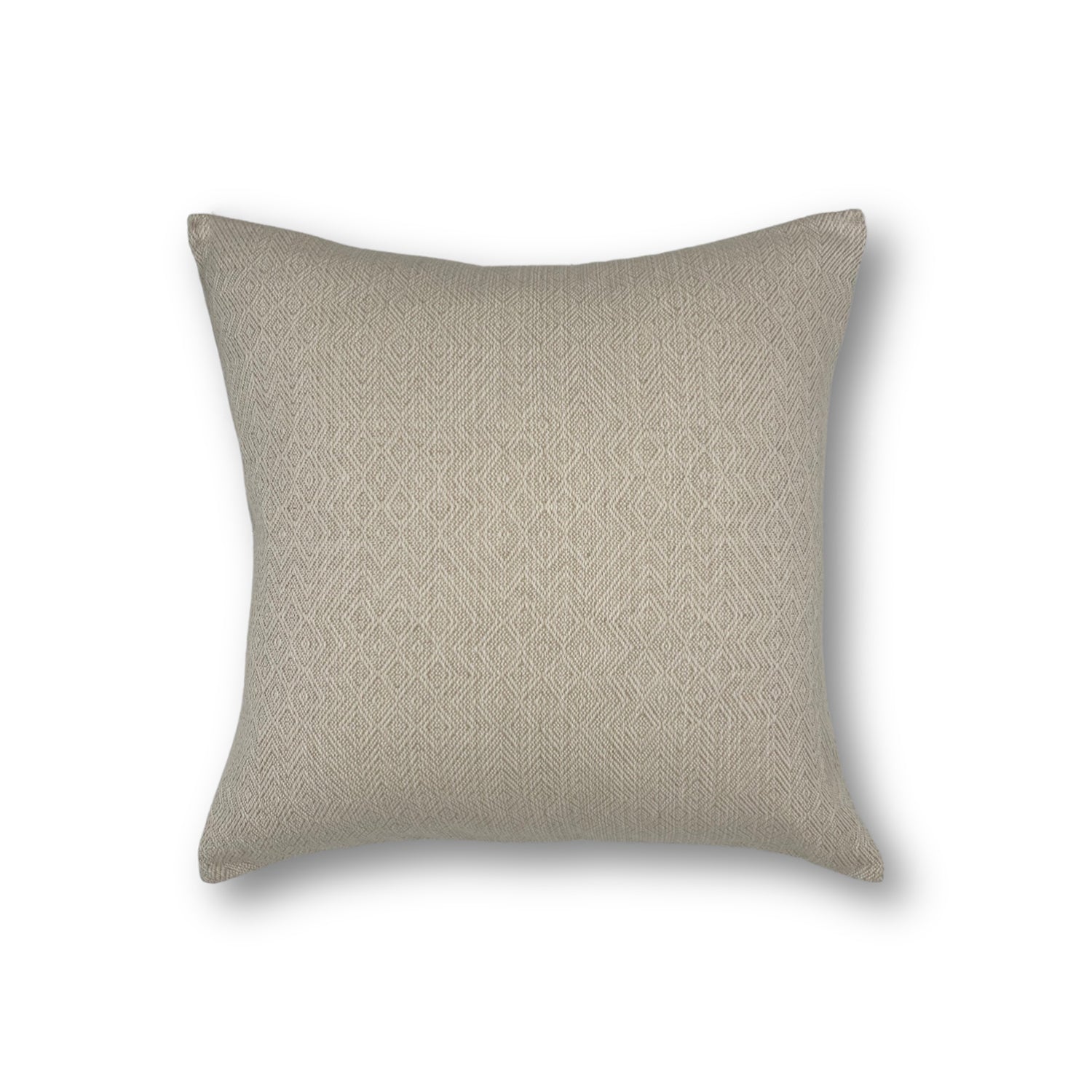 Handwoven pillow in a soft beige with a delicate diamond design. 