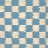 Checkered pattern rug with blue and white squares