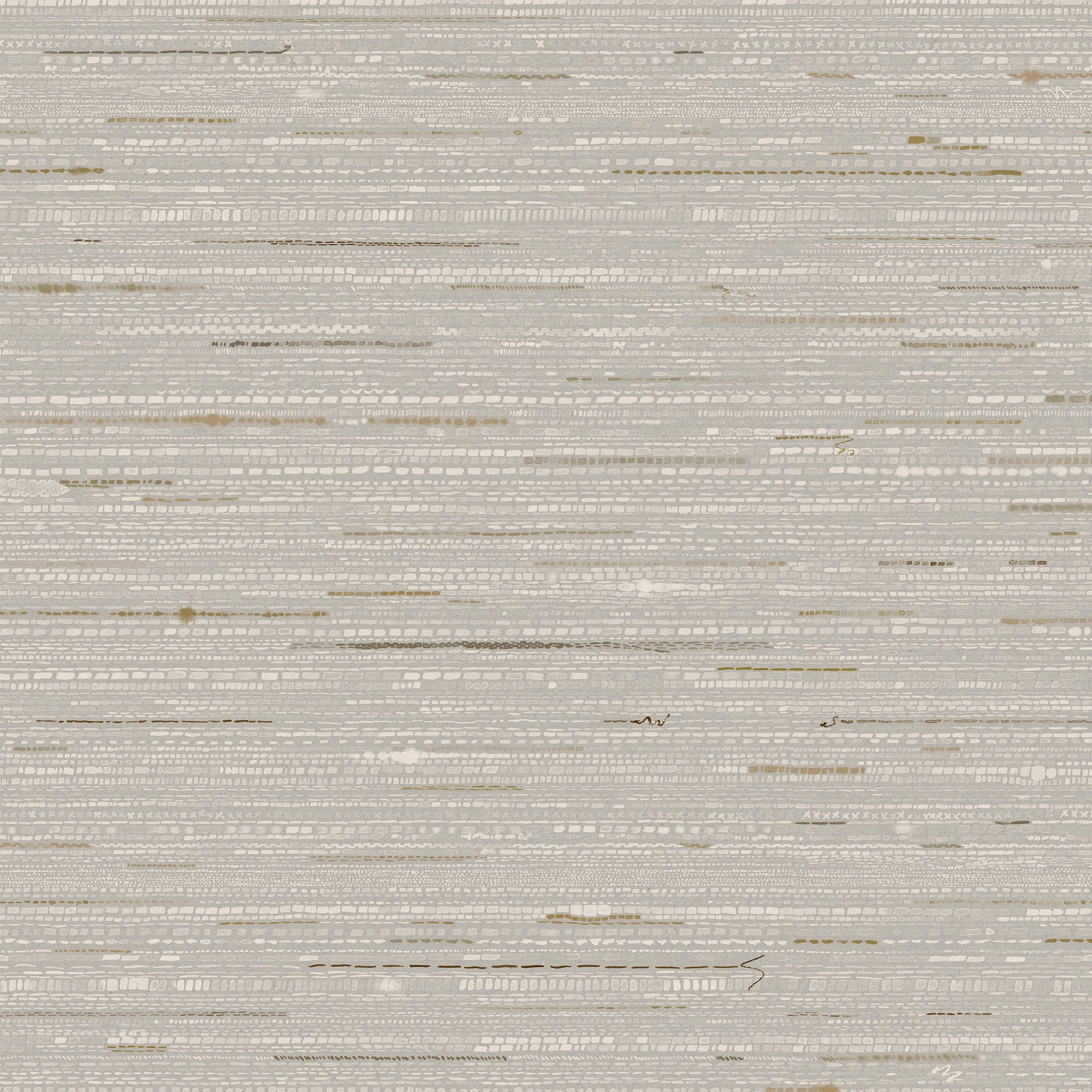 Detail of fabric in a textural striped pattern in shades of gray, cream and tan.