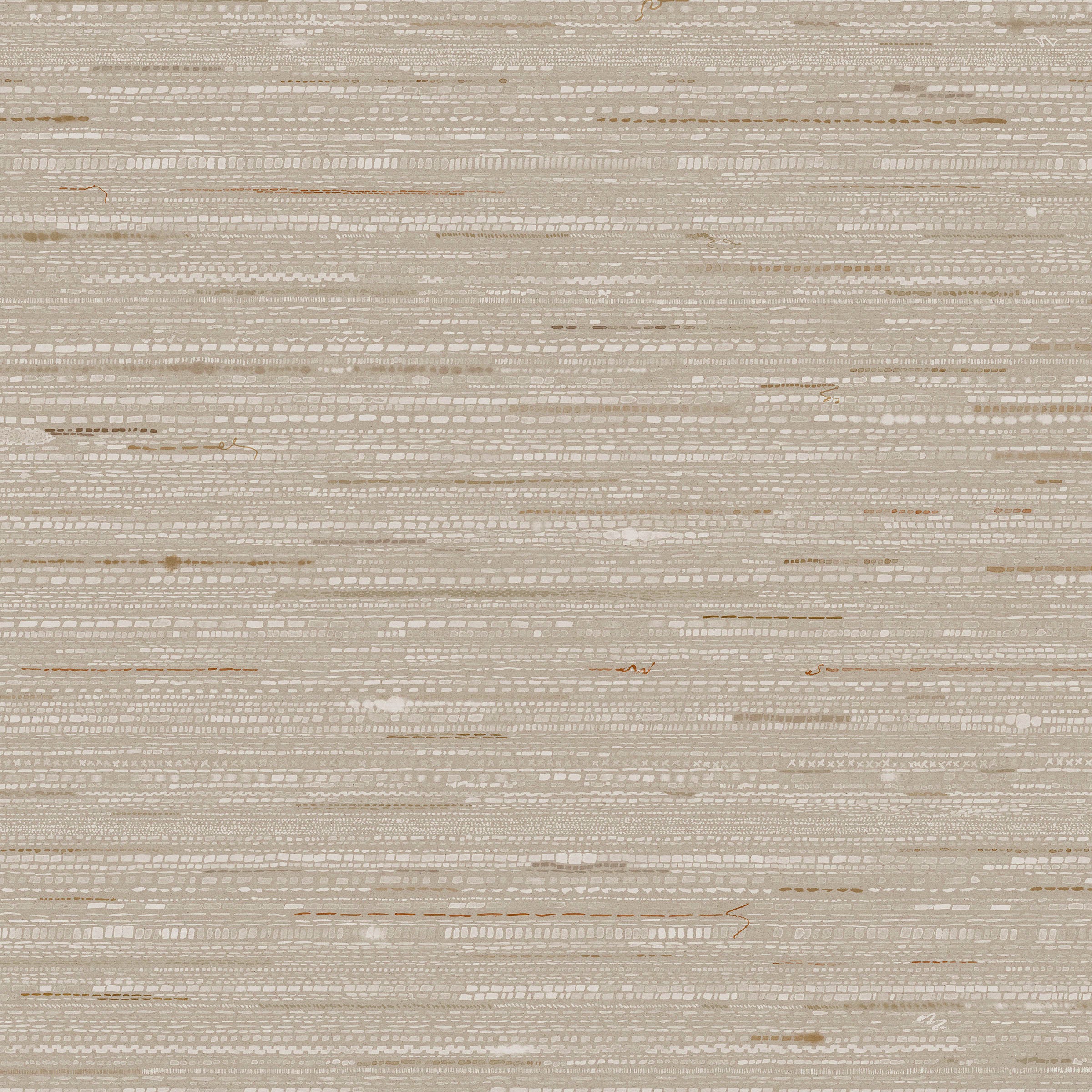 Detail of fabric in a textural striped pattern in shades of white, cream and gray.