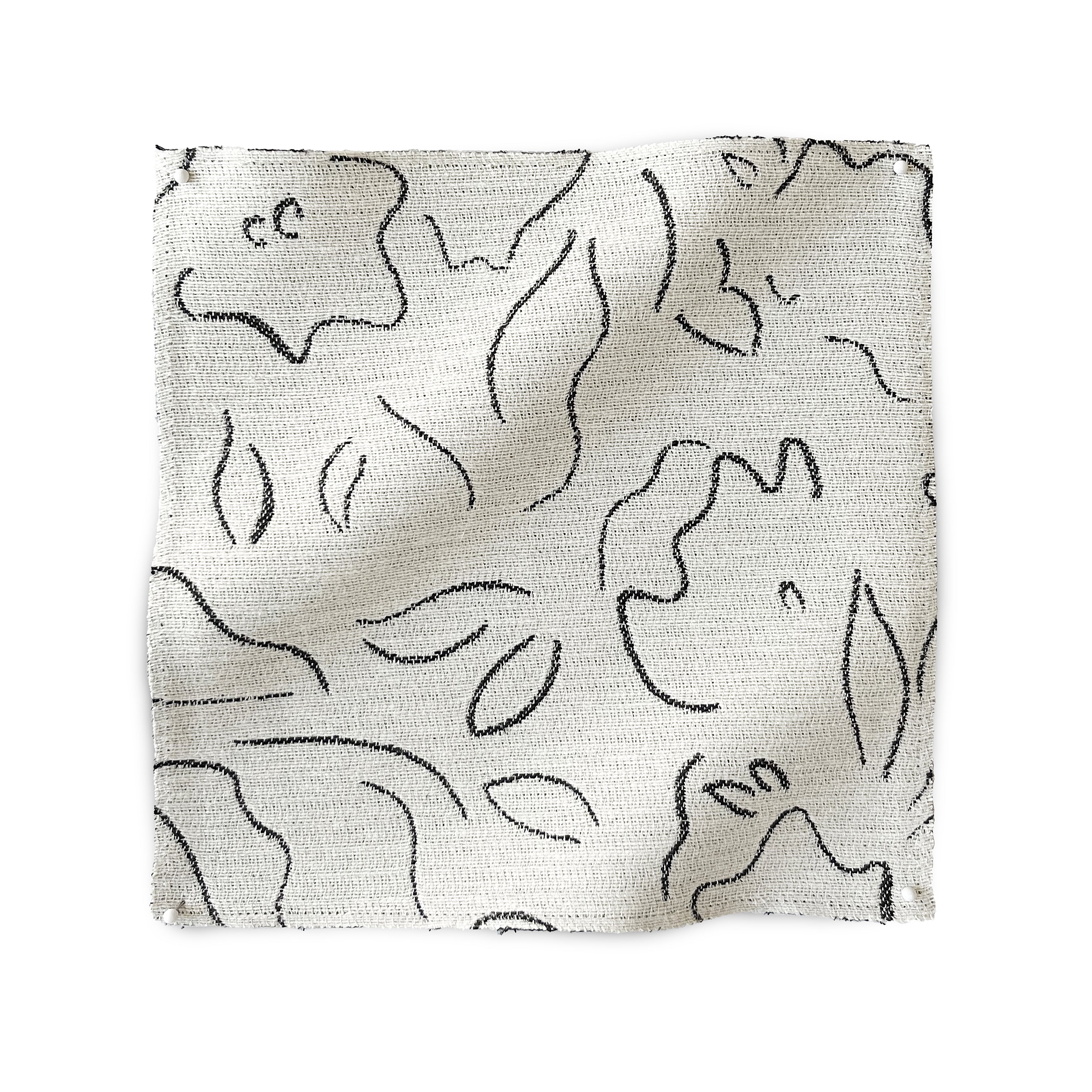 Square fabric swatch in a minimalist floral print in charcoal on a cream field.