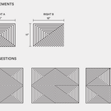 An digram showing the dimensions and layouts of the Slanted Hill leather tiles.