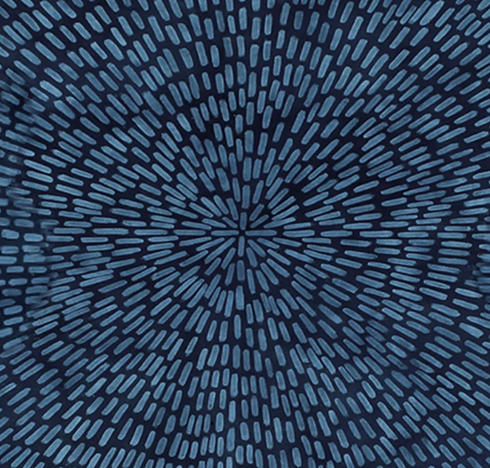 Detail of a hand-painted starburst pattern in pale blue on a navy blue ground/ 
