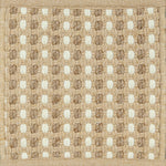 Textured woven outdoor carpet a dashed stripe in white, brown and tan.