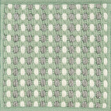 Textured woven outdoor carpet a dashed stripe in white, grey and green.