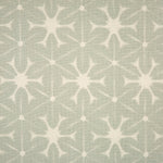 Detail of fabric in a shibori grid print in white on a gray field.