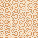 Detail of fabric in a curvilinear stripe pattern in orange on a cream field.