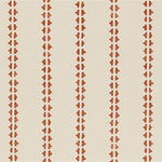 Detail of fabric in a playful ticking stripe print in burnt orange on a cream field.