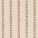 Detail of fabric in a playful ticking stripe print in burnt orange on a cream field.