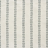 Detail of fabric in a playful ticking stripe print in gray on a cream field.