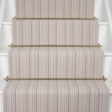 Striped flatweave runner in cream and grey on white staircase