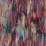 Detail of fabric in an abstract painterly print in shades of pink, purple, blue and cream.