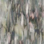 Detail of fabric in an abstract painterly print in shades of gray, olive, cream and pink.