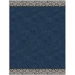 Navy blue rug with decorative border on a white background