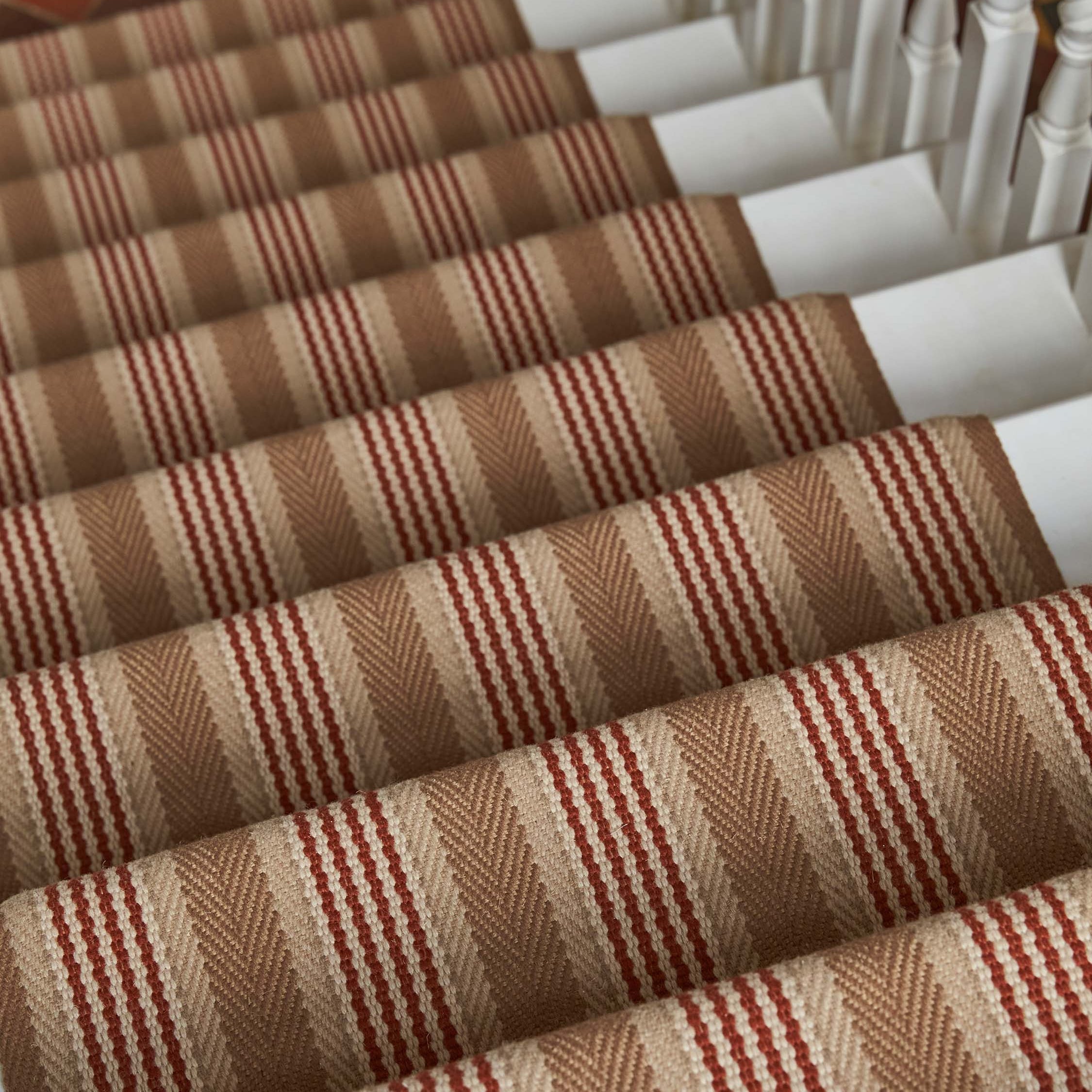 Striped flatweave runner in tan and red