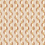 Painterly wavy stripe wallpaper in orange and yellow on a beige field. 