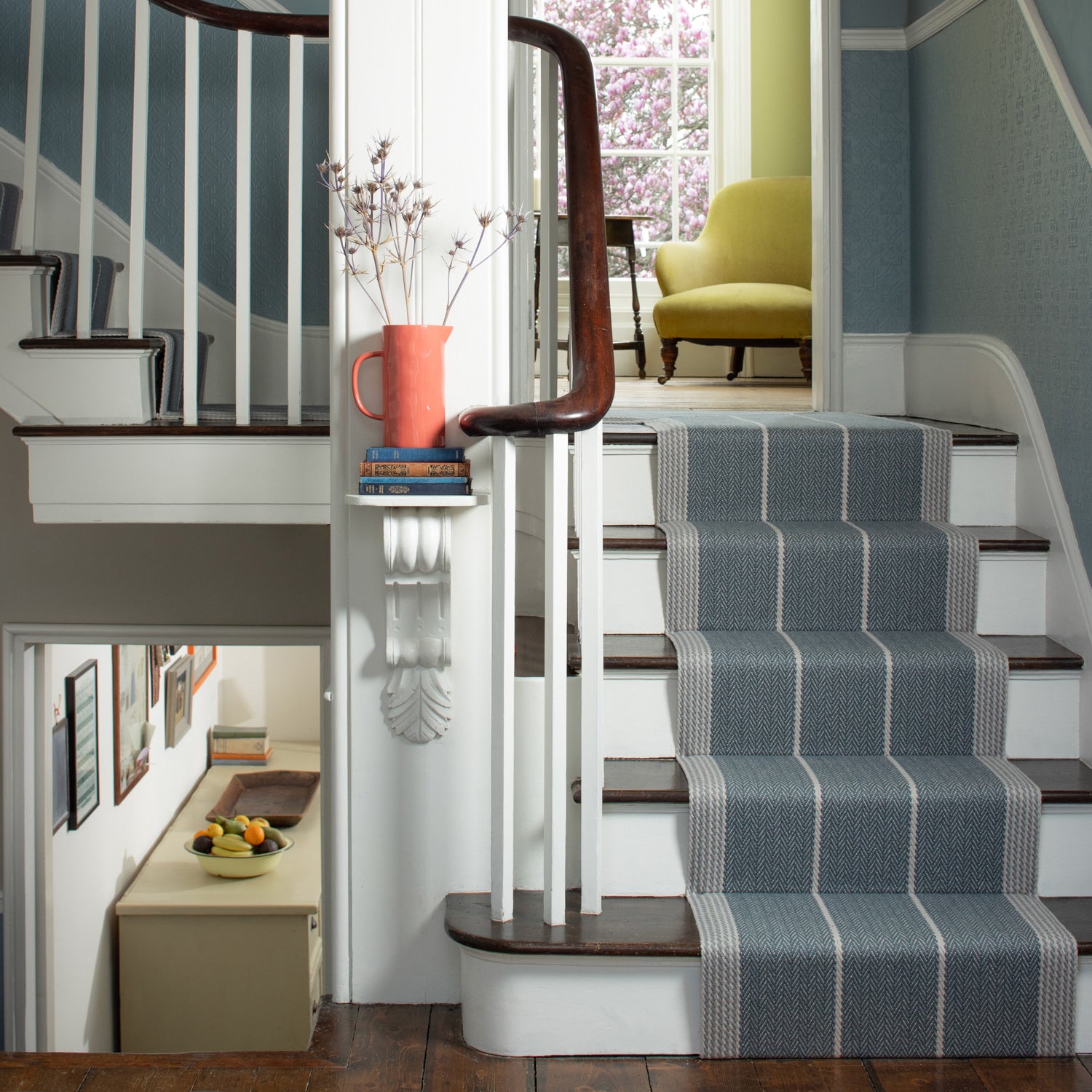 Striped flatweave runner in slate and grey 