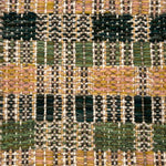 Close-up of a woven rug with a checkered pattern in earthy tones.