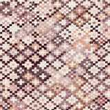 Detail of fabric in a painterly small-scale diamond print in shades of cream, brown, purple and pink.