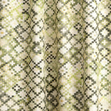 Draped fabric yardage in a painterly small-scale diamond print in shades of cream, green and gray.