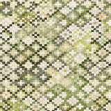 Detail of wallpaper in a painterly small-scale diamond print in shades of cream, green and gray.