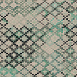 Detail of fabric in a diamond checked pattern in shades of tan, gray and green.