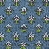 Patterned fabric with floral design on a blue background