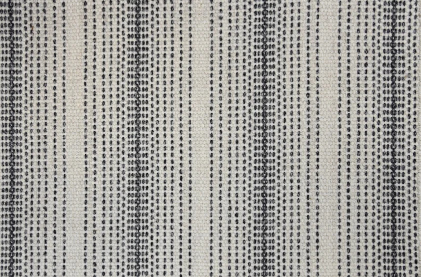 Broadloom carpet swatch in a stripe pattern in a white black design